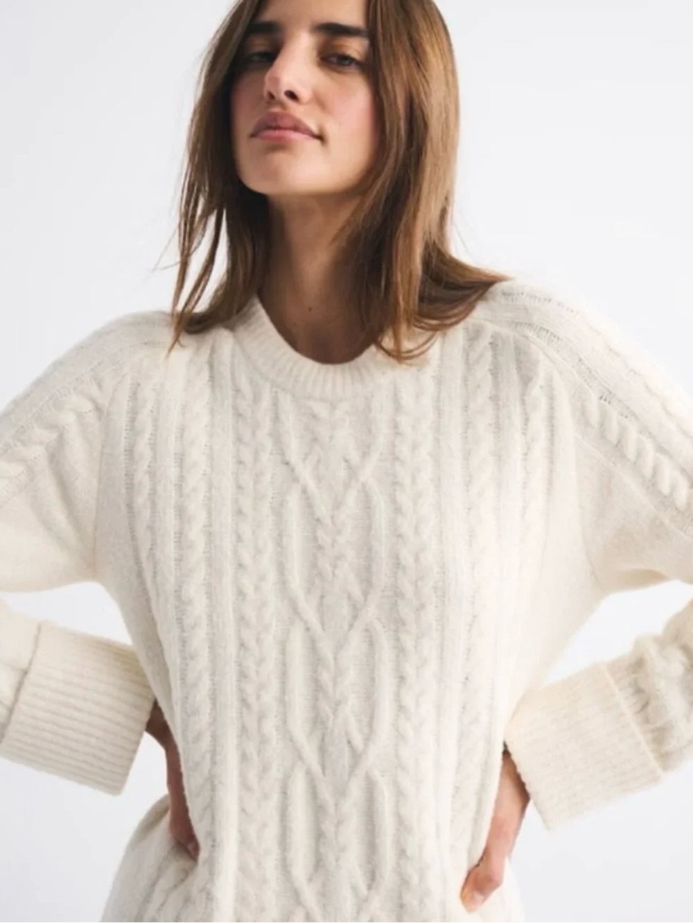 Abercrombie & Fitch Cream Cable-Knit Crewneck Sweater